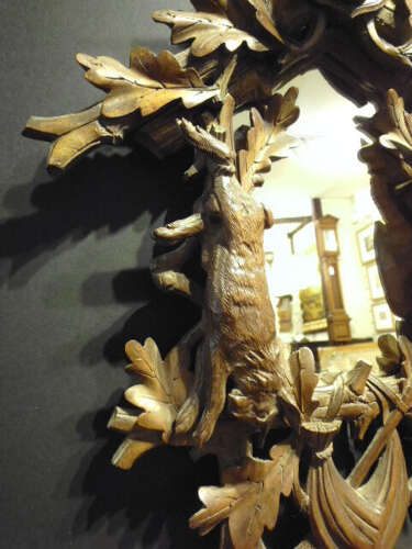 19th Century Black Forest Carved Walnut Mirror