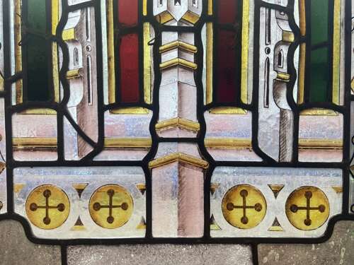 Edwardian Period Architectural Gothic Stained Glass Window