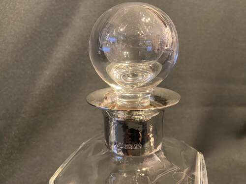 Stylish Pair of Silver Mounted Glass Decanters