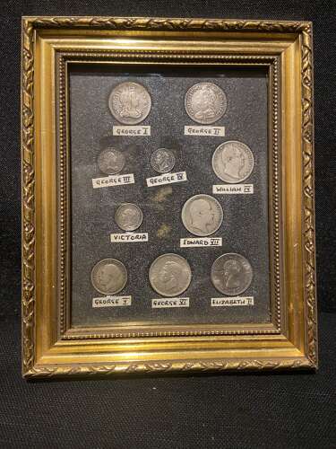 Framed Selection of English Silver Coinage House of Hanover and Windsor