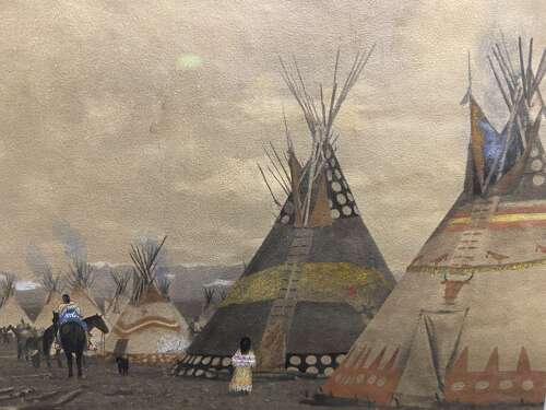 Fine Original Hand Painted Photograph of the Blackfoot Reservation Circa 1909